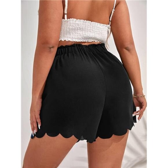 MakeMeChic Women's Plus Size Elastic Waist Scallop Trim Flowy Wide Leg Shorts - Picture 2 of 6